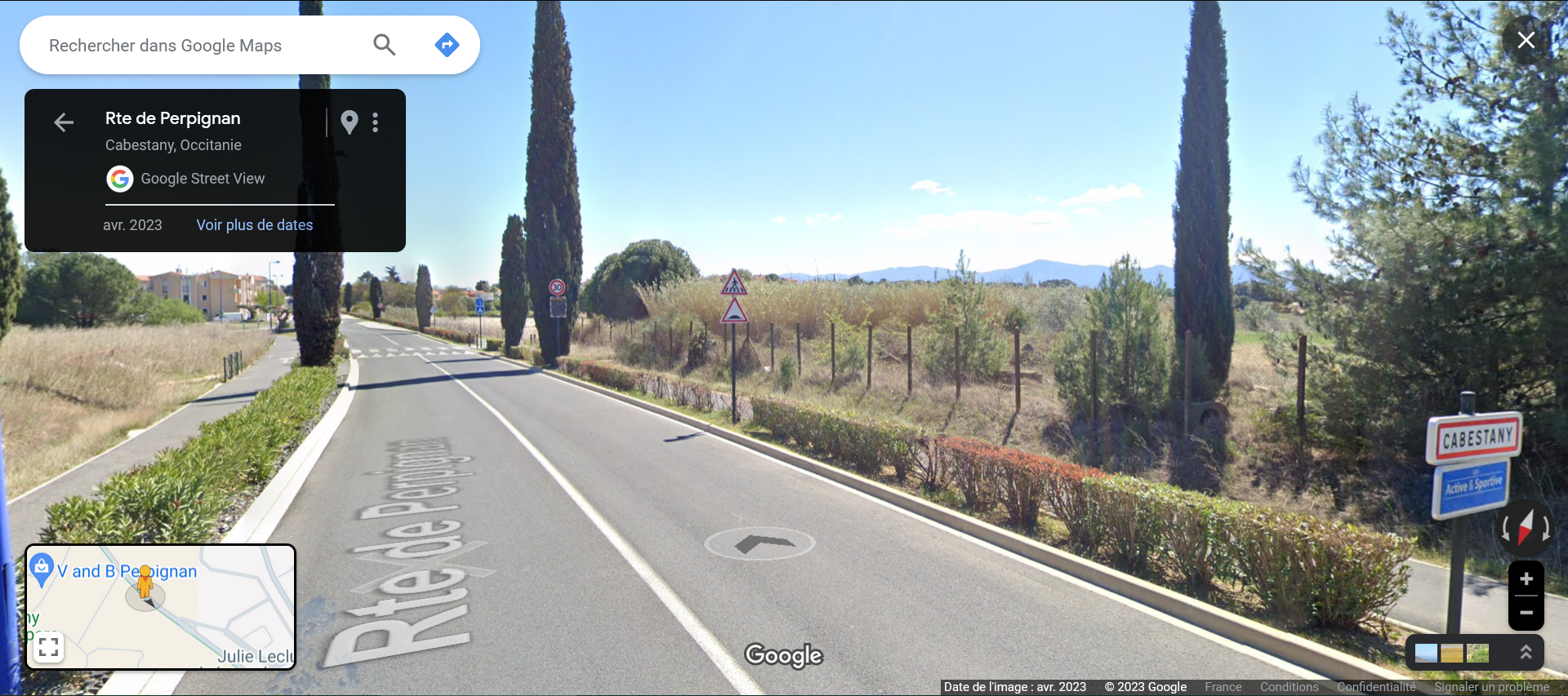 Route de Perpignan direction Cabestany