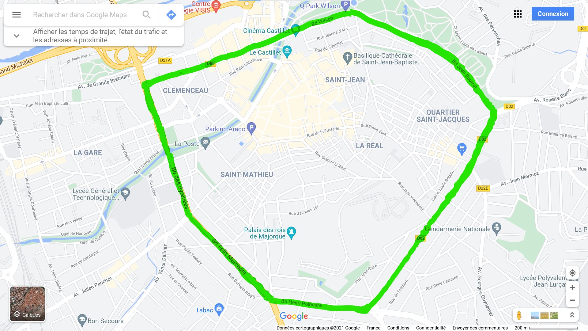 Proposition d'anneau cyclable sur les boulevards entourant le centre-ville de Perpignan